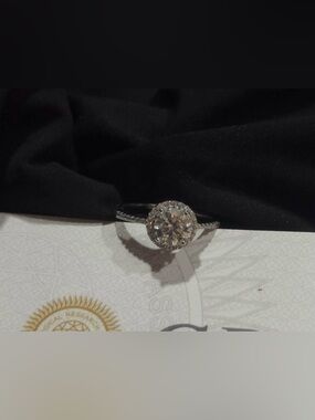 1CT Round Halo Moissanite Engagement Ring | Sterling Silver | Pavé Band | Sz 9